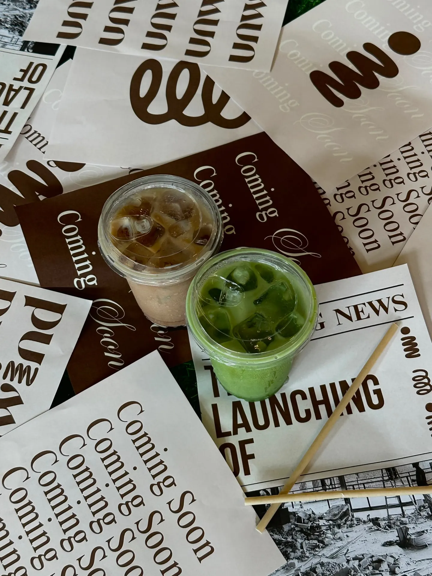 Iced coffee and matcha latte on unwind.kl coming-soon prints